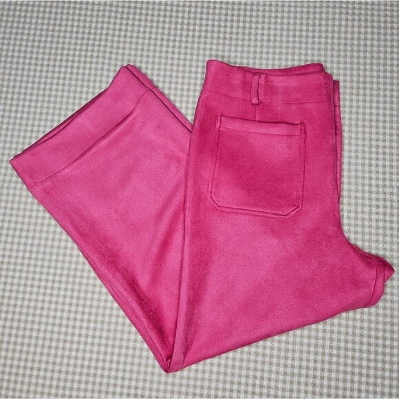 Bagatelle Funky Boho Pink Peacock Velour Wide Leg Cropped Zip Front Pants - Picture 11 of 13